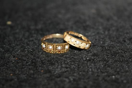 An 18ct gold and seed pearl ring and a 15ct gold and seed pearl ring